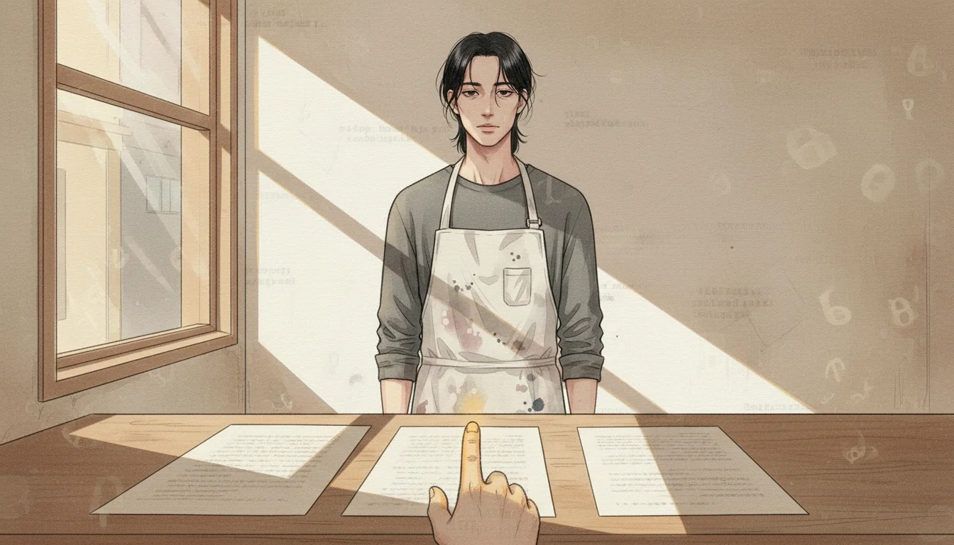 카운터 위에 재생지 세 장을 늘어놓고, 손님의 손가락이 거칠거칠한 재생지 위에서 멈추는 순간 — 창문 너머 골목의 햇살이 종이 결 위로 떨어지는 정오의 활자사