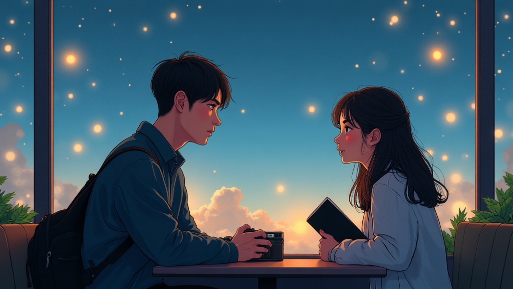 이스탄불 환승구역 구석진 커피숍, 카메라 가방을 무릎에 올린 남자와 검은 노트를 손에 든 여자가 서로를 처음 읽어내는 순간