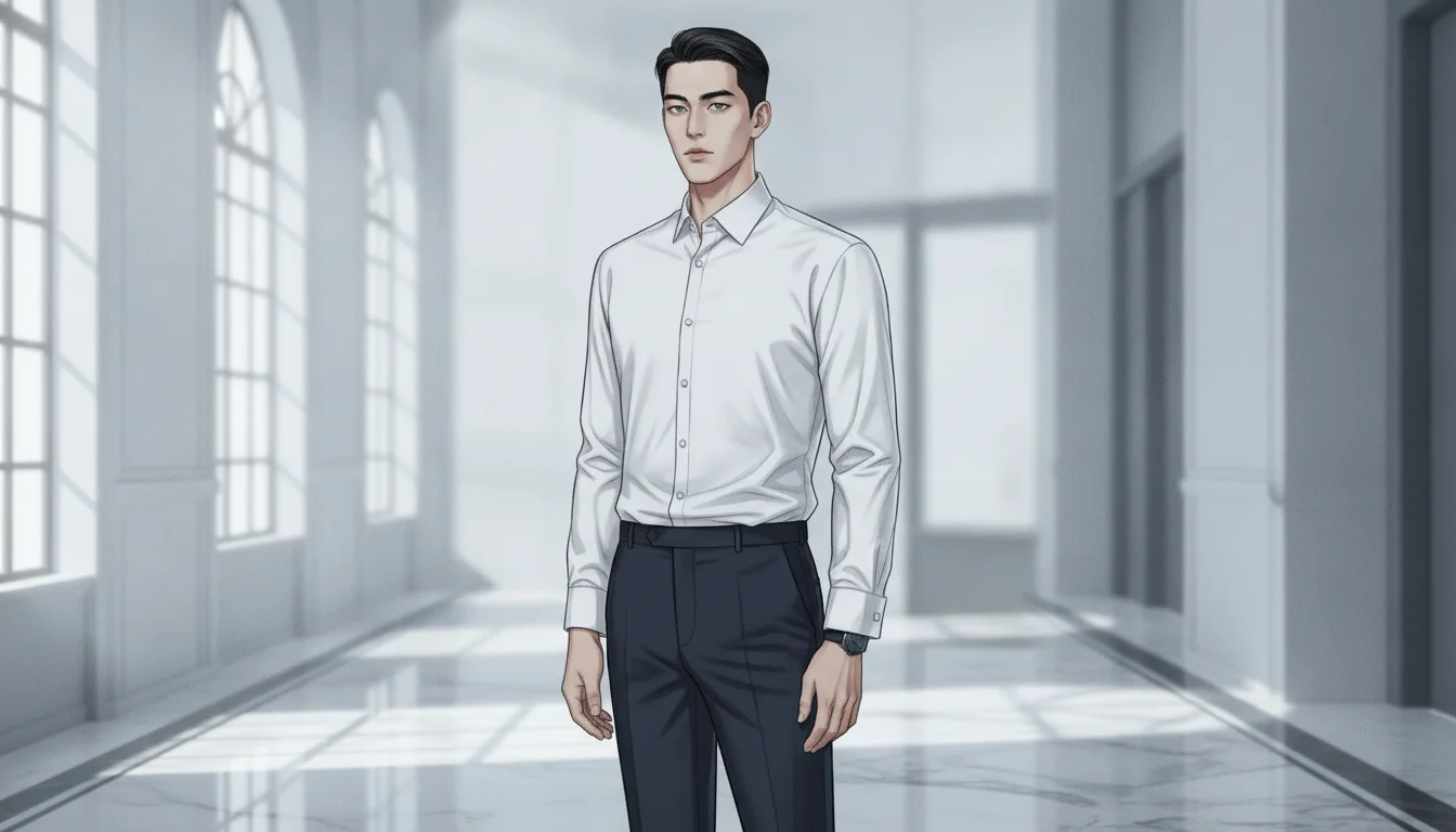 사람이 빠진 법원 복도, 겨울 햇살이 비스듬히 꺾여 대리석 바닥에 길게 눕는다